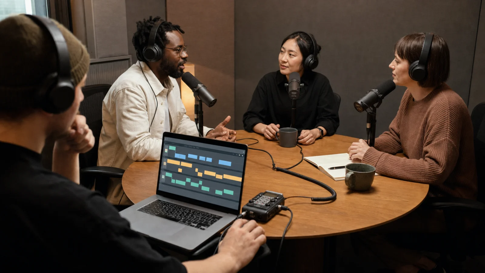 A recorded interview monitored with separate speaker timeline lanes